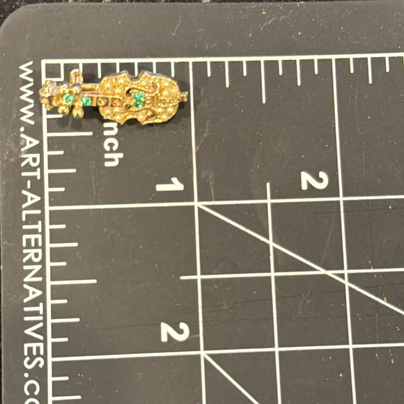 Vintage Mini 1” violin viola cello stringed instruments pin gold pearl green - Picture 2 of 5